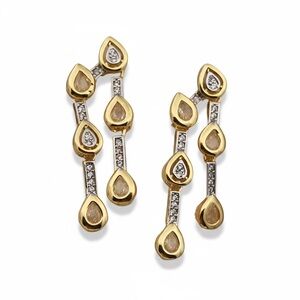 TWO TONE CZ DANGLE MODERN EARRINGS